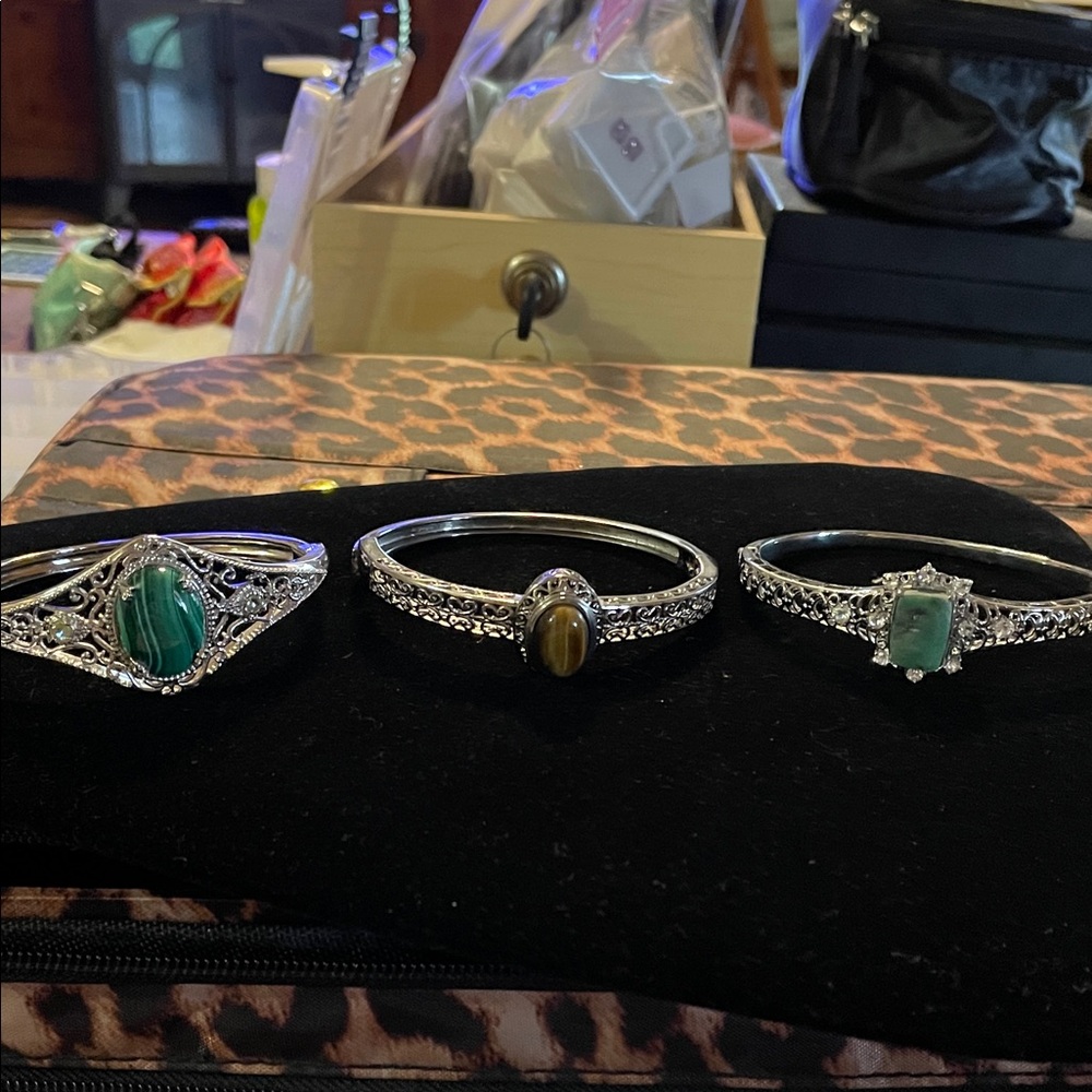 Bundle of 3 gemstone bangle bracelets